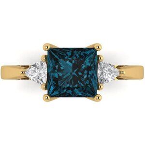 2.32 cttw London Blue Topaz 14K Yellow Gold Three-Stone Ring for Women - Cocktai